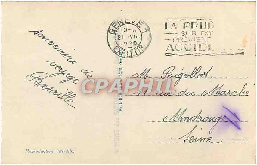 CPA Geneve Ile Rousseau et le Saleve  — Verso
