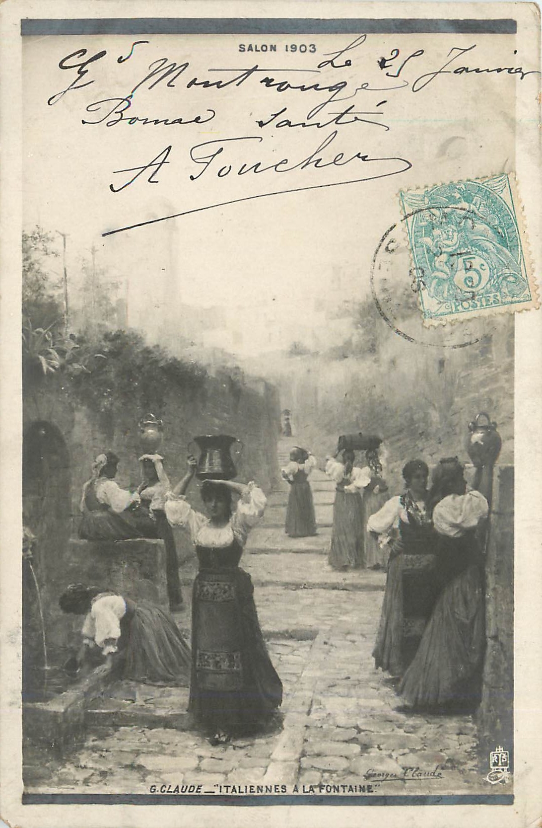 CPA G Claude Italiennes a la fontaine Salon 1903
