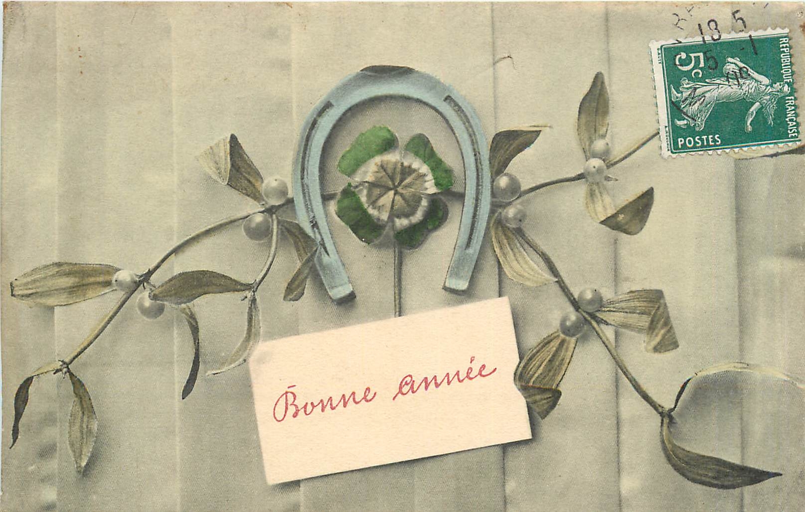 CPA Bonne Annee Fleurs Fer a cheval