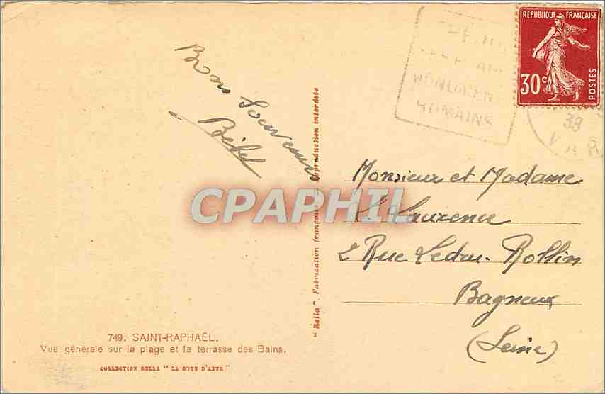 CPA Saint-Raphael - Vue Generale sur la Plage et la Terrasse des Bains — Rückseite