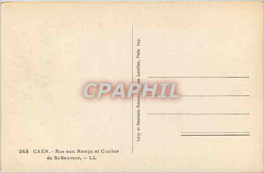 CPA Caen - Rue aux Namps et Clocher de St-Sauveur — Verso