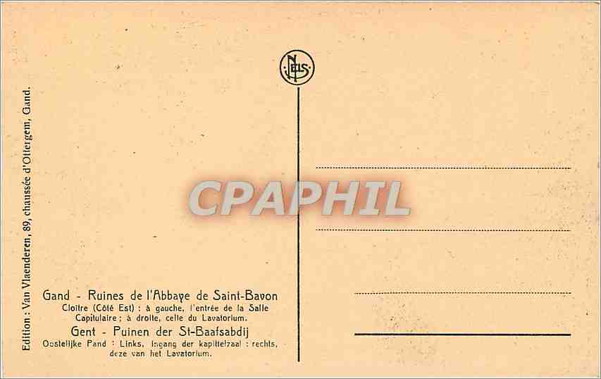 CPA Gand - Ruines de l'Abbaye de Saint-Bavon  Cloitre cote Est à gauche, l'entree de la salle capitu — Rückseite