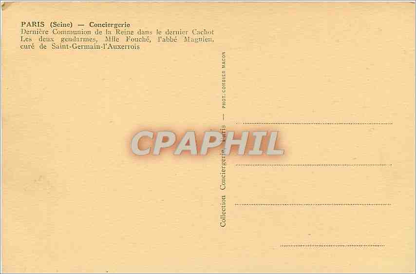 CPA Paris - Conciergerie Derniere communion de la Reine dans le dernier Cachot — Rückseite