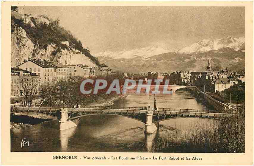 Grenoble - Vue générale - Les Ponts sur l'Isère - Le Fort Rabot et les Alpes