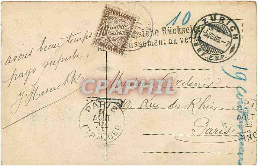 CPA Zurich Quaibrucke und hotel Bellevue — Verso
