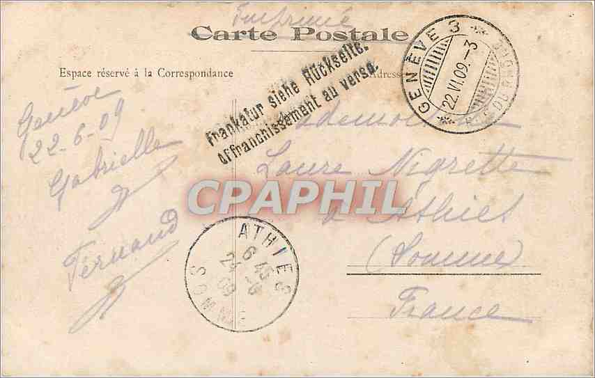 CPA Geneve pont des Bergues Ile Rousseau et pont du Mont Blanc — Verso