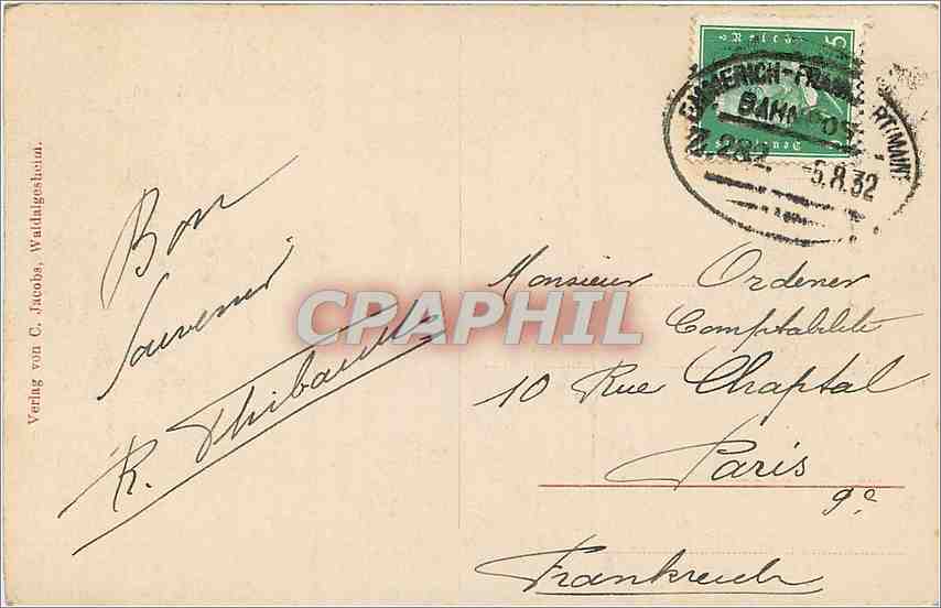 CPA Waldalgesheim evang kirche und kirchhof — Verso