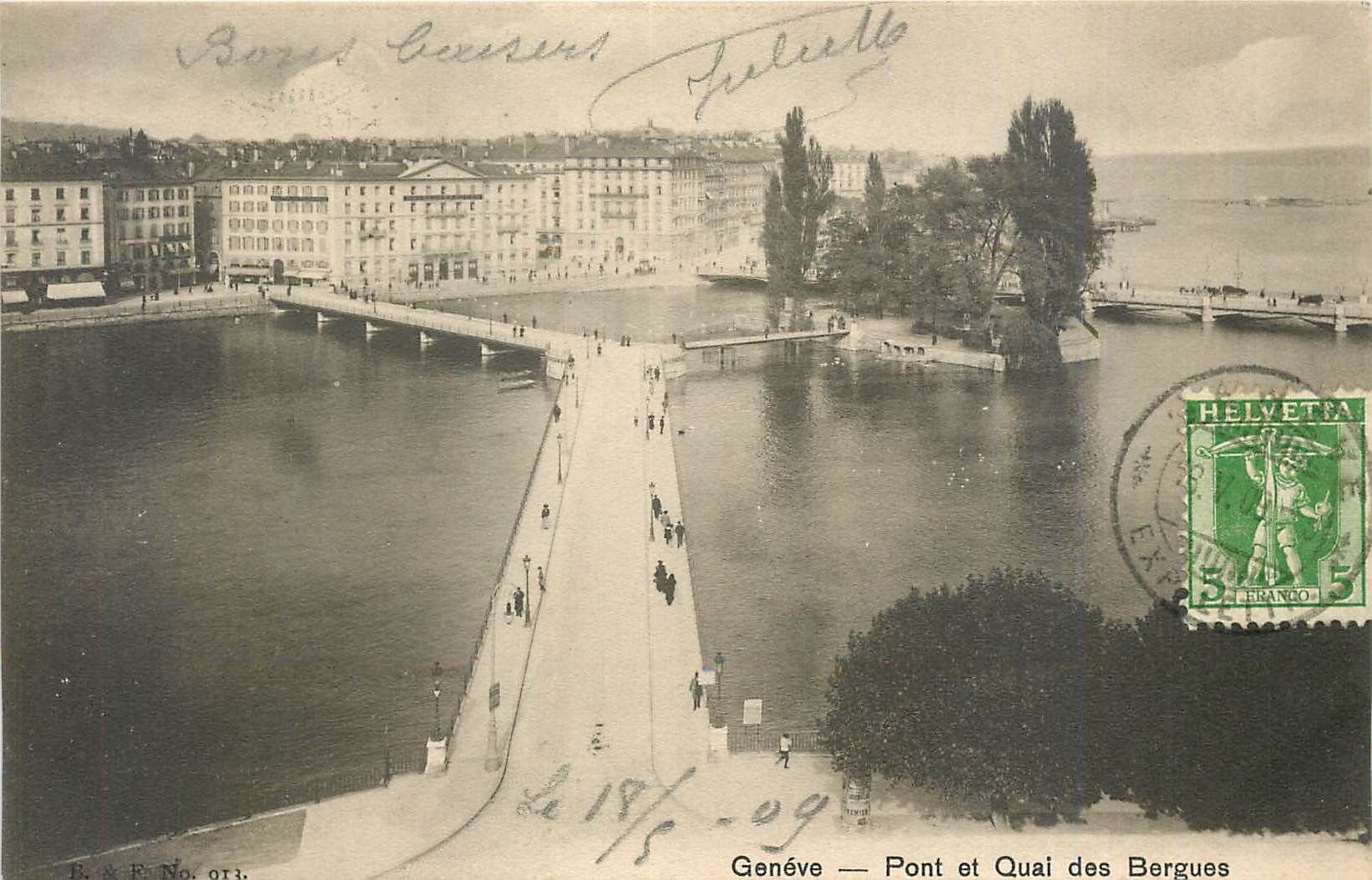 CPA Genève pont et quai des Bergues