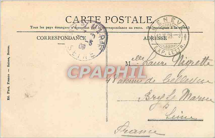 CPA Genève pont et quai des Bergues — Verso