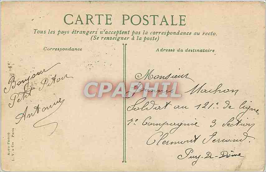 CPA Lyon le pont d'Ainay — Verso