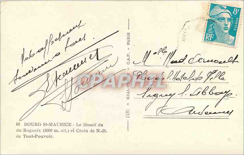 CPM Bourg St-Maurice le massif du Rognaix — Rückseite