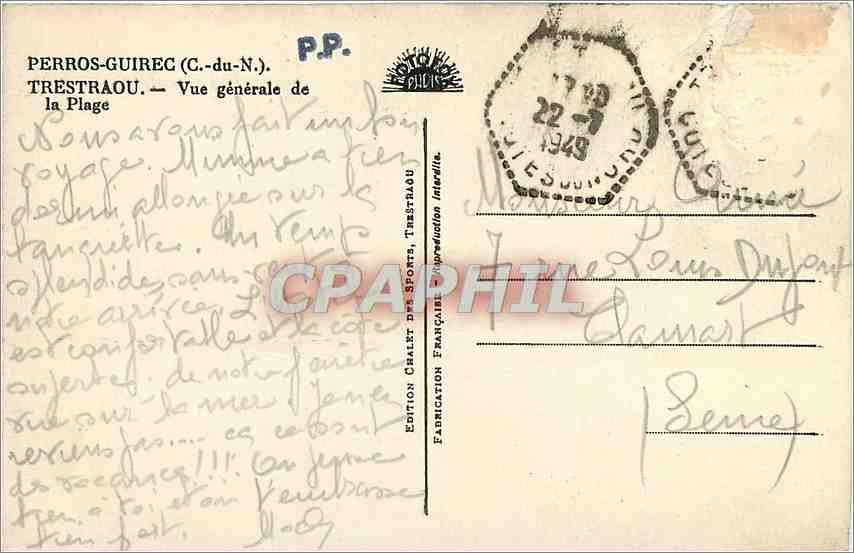 Plage de Trestraou — Vue générale — Édition Chaliet, Trestraou — Rückseite