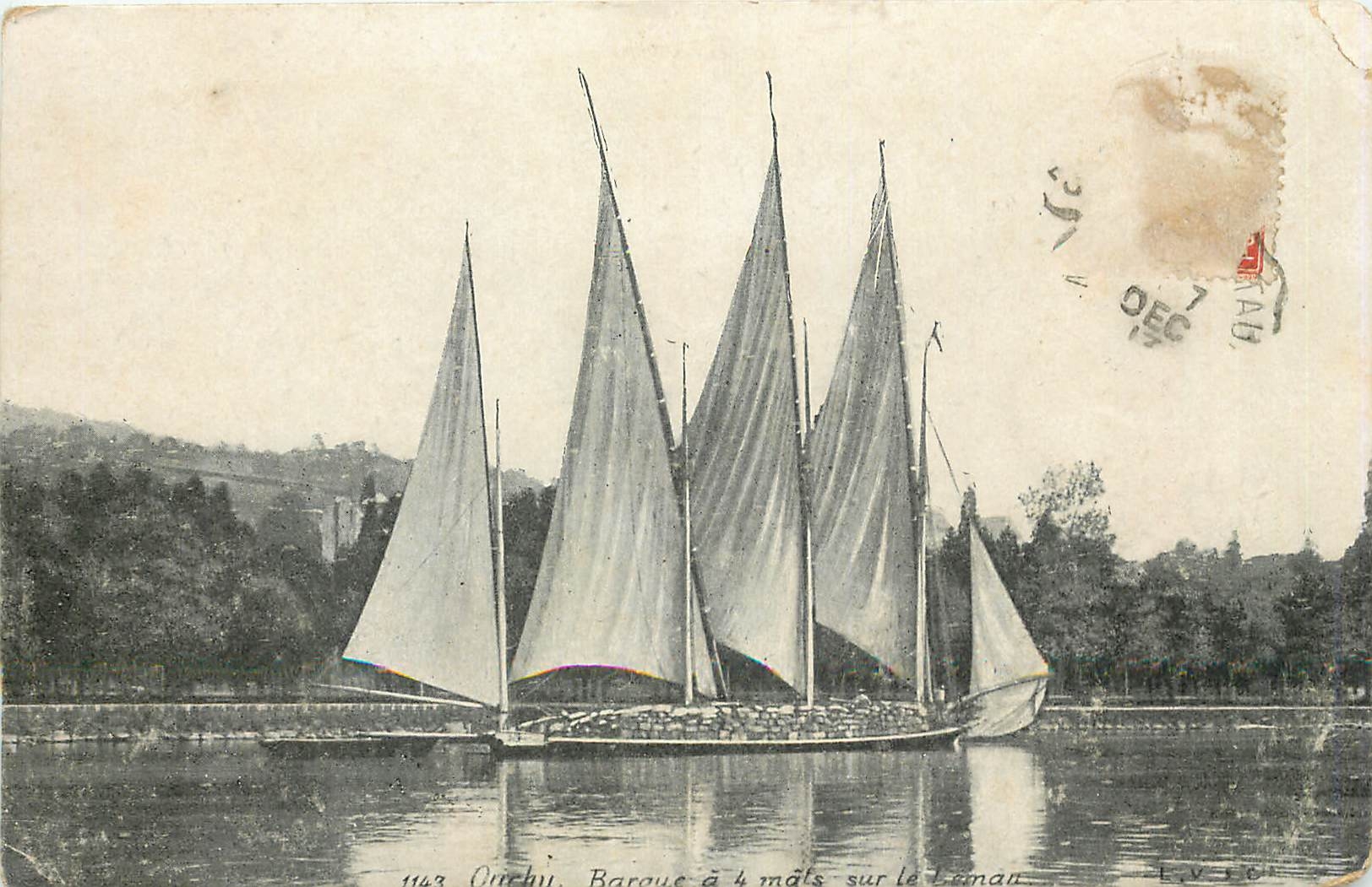 CPA barque a 4 mats sur le Leman Bateau