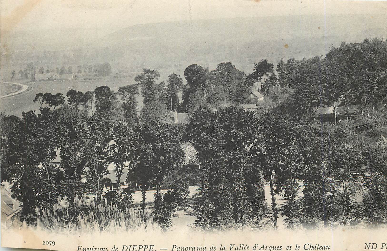 CPA environs de Dieppe panorama de la vallée d'Arques et le château Publicite Le Jeune Tailleur Bd d
