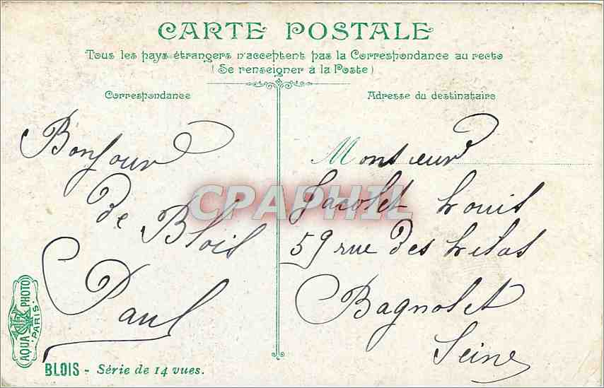 CPA Blois palais de justice — Verso