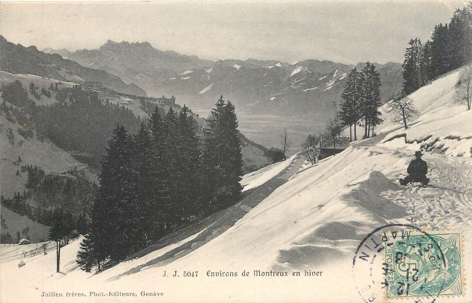 CPA Environs de Montreux en hiver Luge