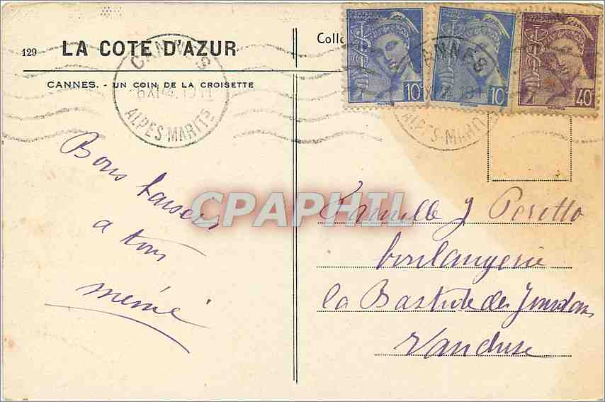 CPA Cannes un coin de la Croisette — Verso