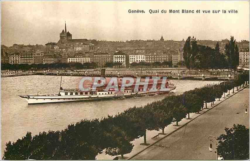 CPA Geneve quai du Mont Blanc et vue sur la ville Bateau