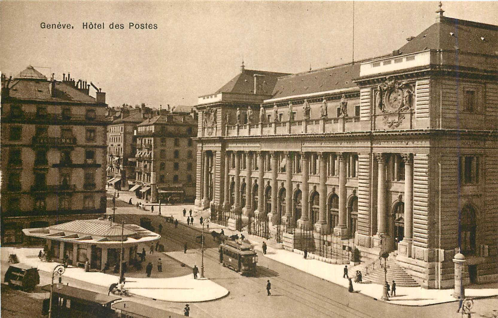 CPA Geneve hotel des postes Tramway