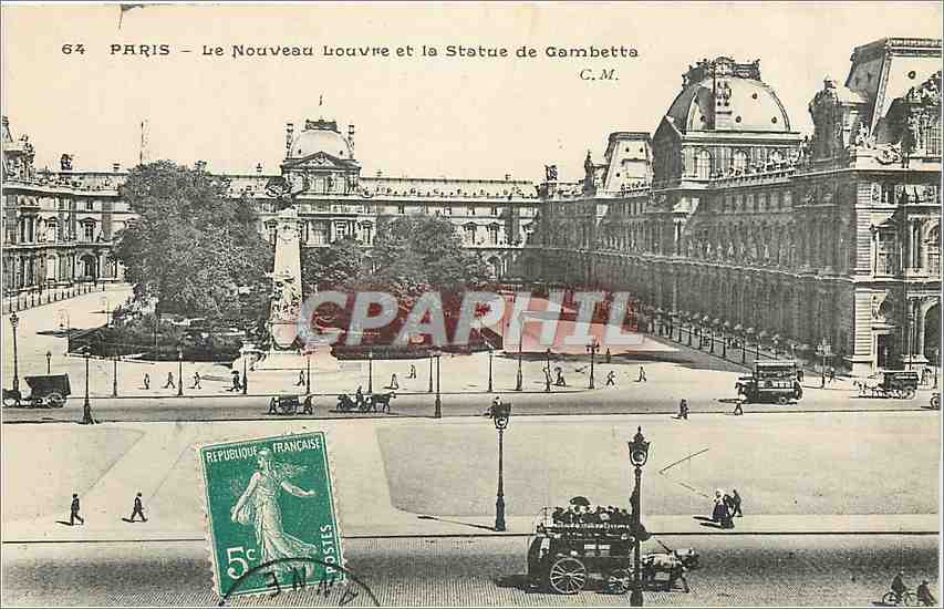 CPA Paris le nouveau Louvre et la statut de Gambetta
