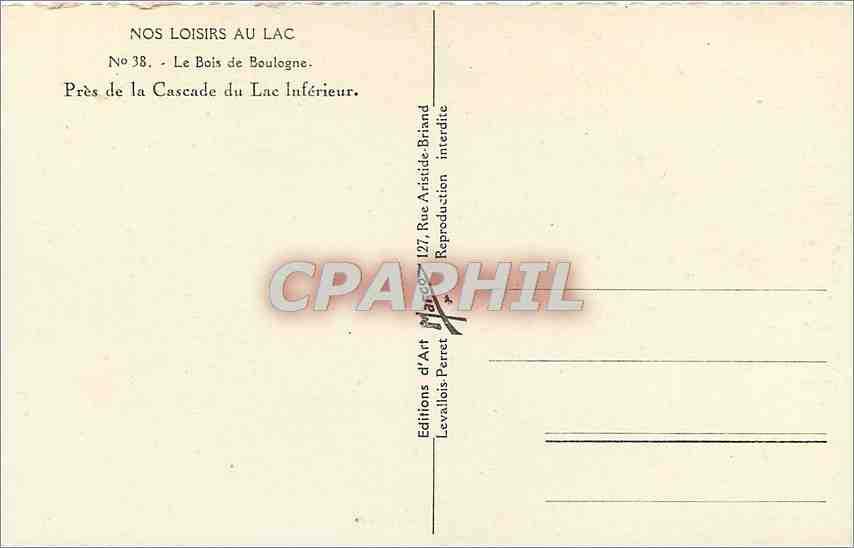 CPM Le Bois de Boulogne près de la cascade du lac inferieur — Rückseite