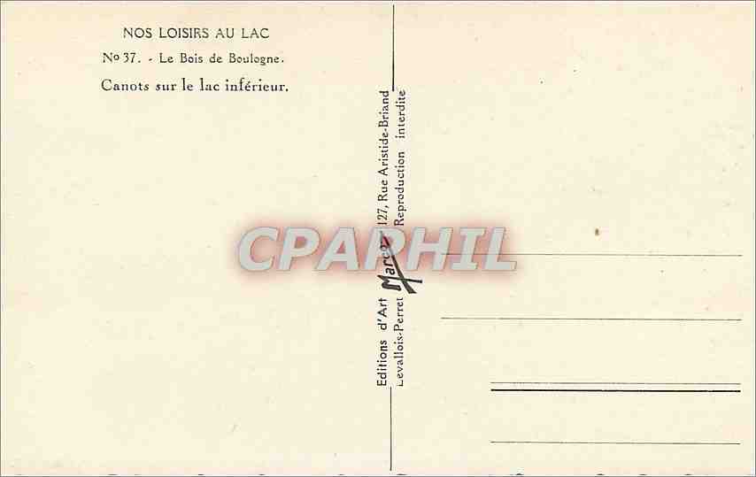 CPM Le Bois de Boulogne canots sur le lac inférieur — Rückseite