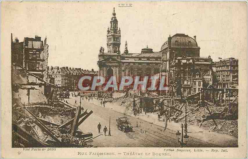 CPA Lille rue Faidherbe theatre et bourse Militaria