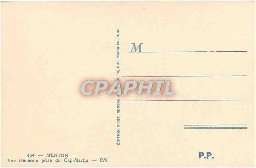 CPA MENTON - Vue générale prise du Cap-Martin — Rückseite