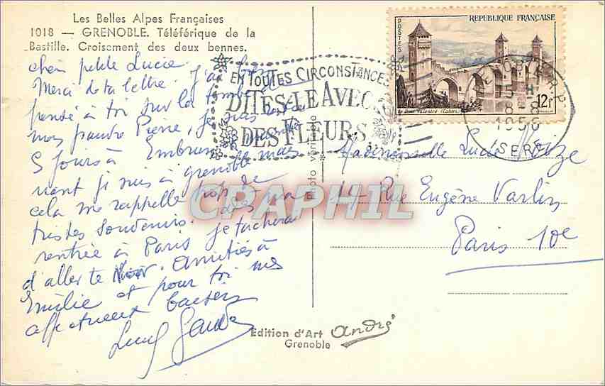 Grenoble — Téléphérique de la Bastille — Édition d'Art André — Rückseite