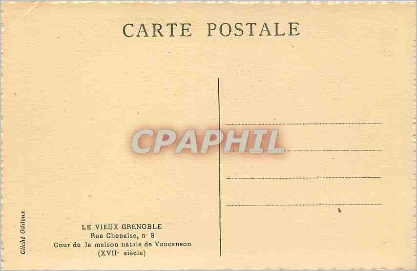 CPA Rue Chenaise  N° 8 Cour de la maison natale de Vaucanson — Rückseite