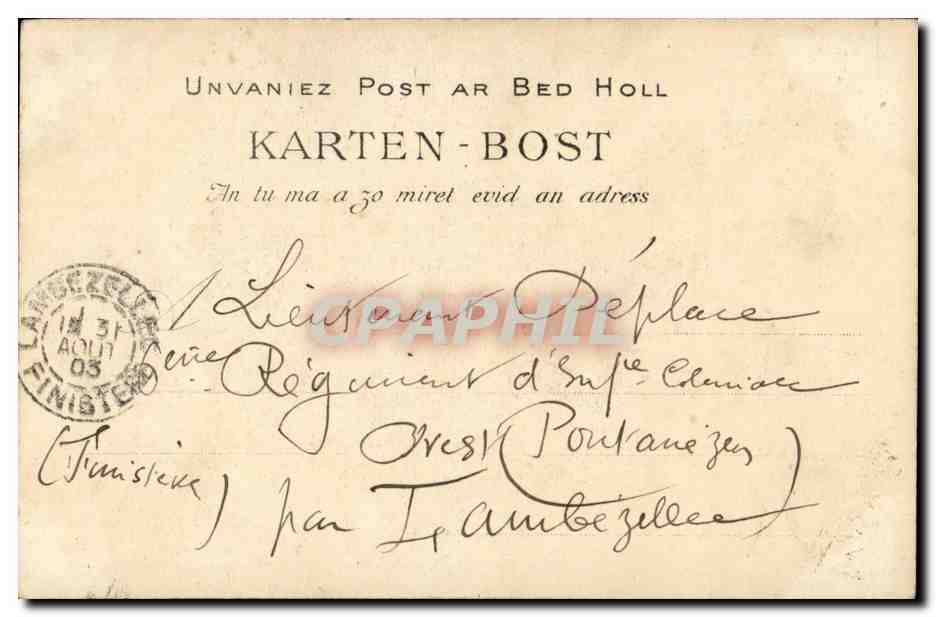 CPA Un gars de Gourin Morbihan Bretagne (folklore costume phare lighthouse) — Verso