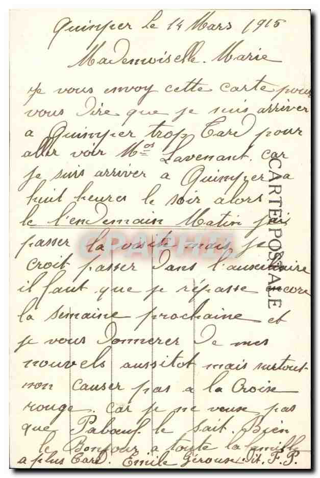 CPA Jeune homme de Quimper Bretagne (folklore costume phare lighthouse) — Verso