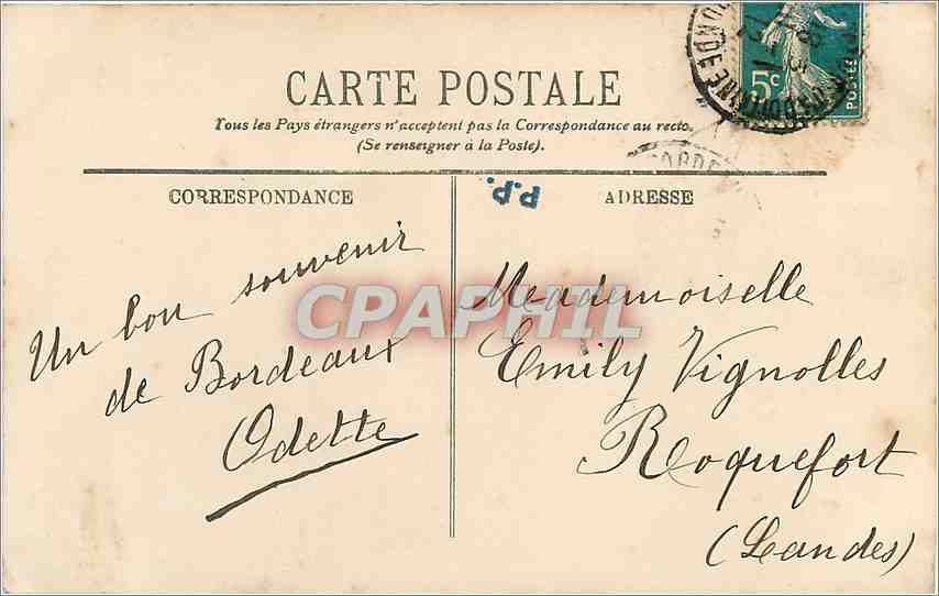 CPA Bordeaux Le Monument de Gambetta  — Verso