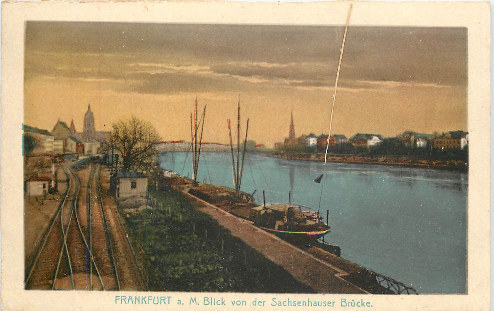CPA Frankfurt aM Blick von der Sachsenhauser Brucke Bateaux