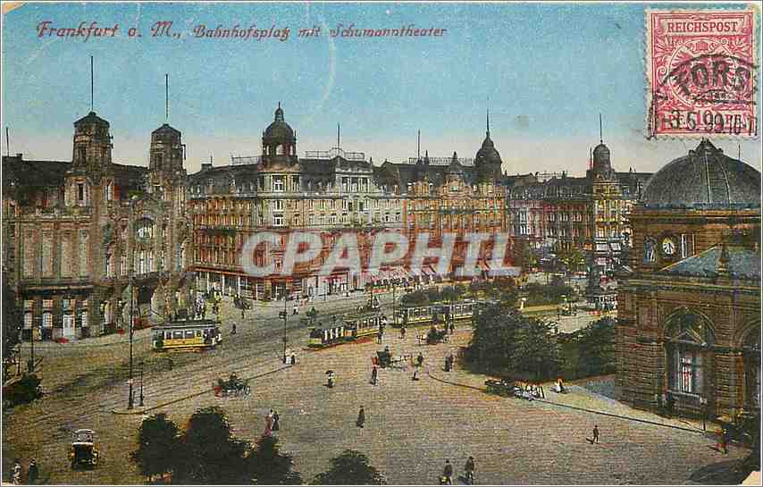 CPA Frankfurt aM Bahnhofsplatz mit Schumanntheater 