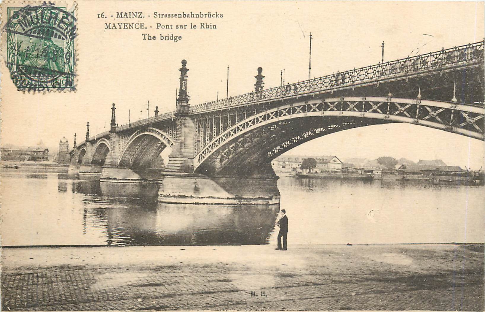 CPA Mainz Strassenbahnbrucke Mayence Pont sur le Rhin The Bridge 