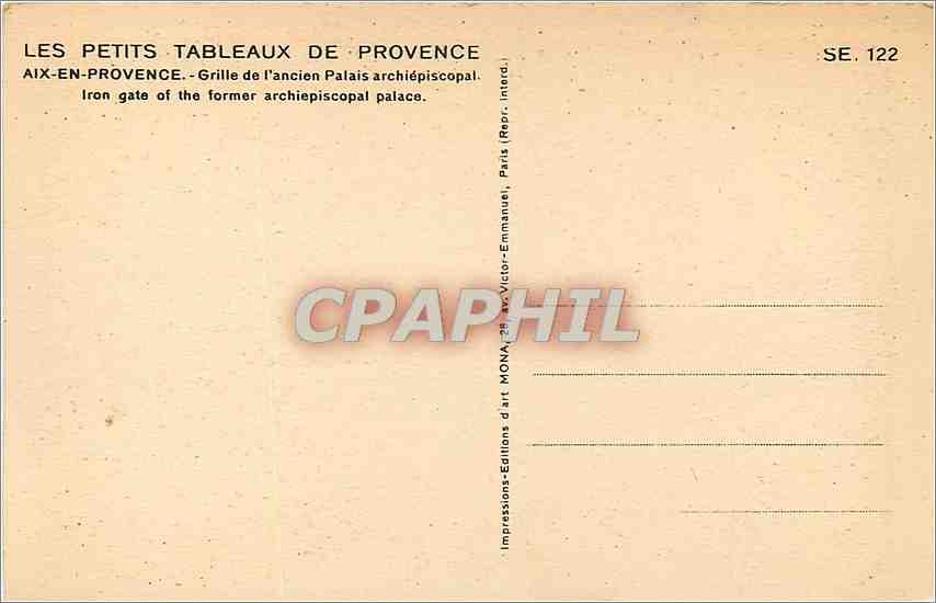 CPA Aix en Provence Grille de l'ancien Palais archiepiscopal  — Verso