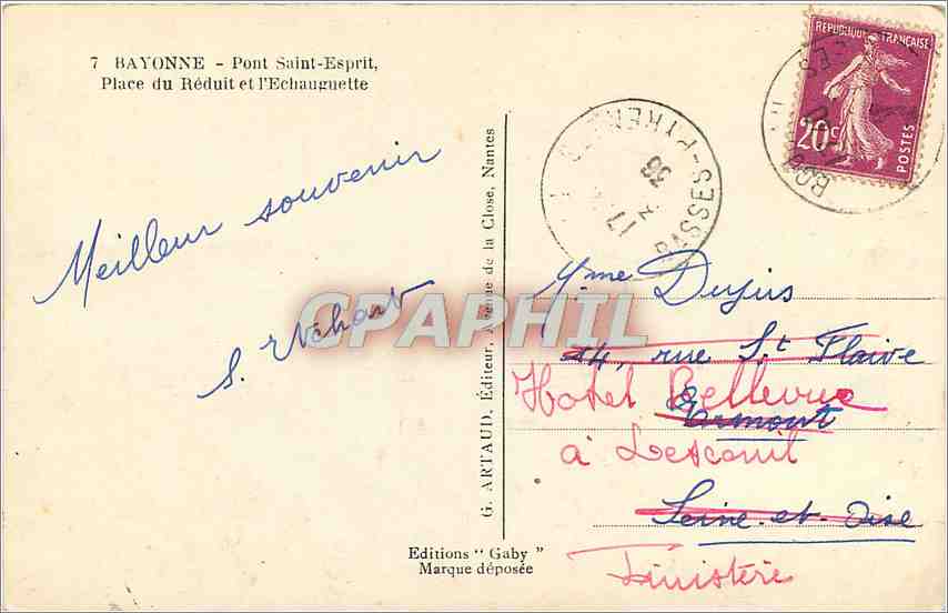 Vichy-Celestins — Pont sur la Loire — Éditeur Gaby — Verso