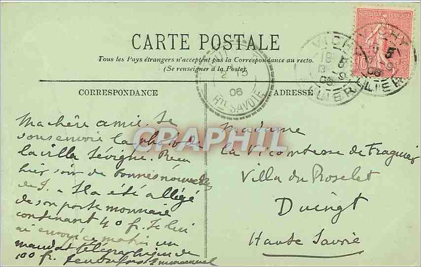 CPA Vichy Maison de Mme de Sevigne  — Rückseite