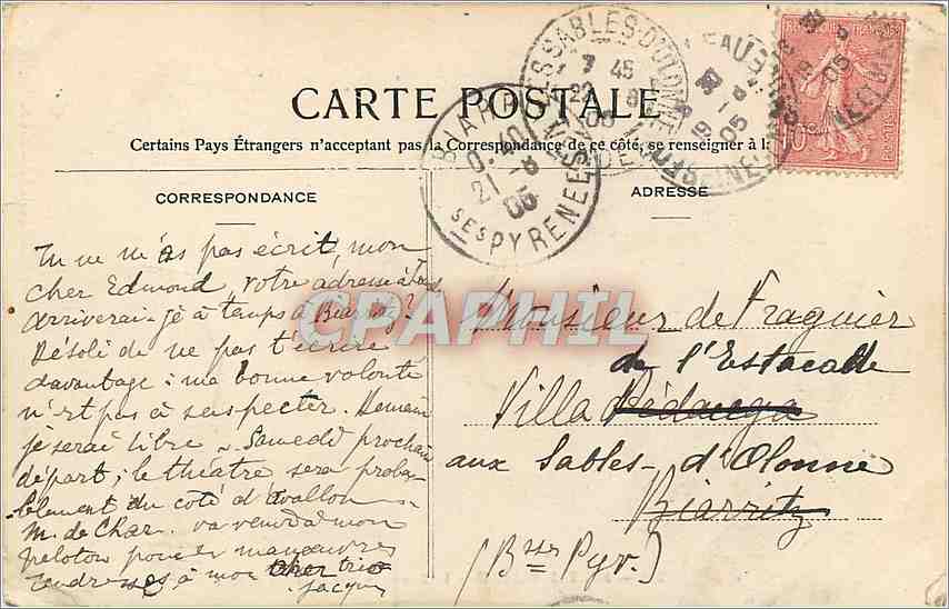 CPA Fontainebleau La Rue Grande et la Statue Carnot — Verso