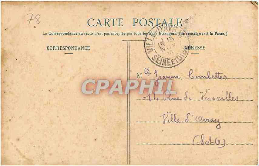 CPA Chateau de Versailles Statue de Louis XIV et Cour Royale  — Verso