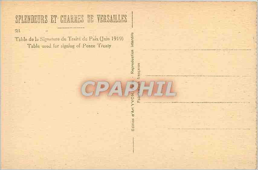 CPA Versailles Table de la Signature du Traite de Paix  — Rückseite