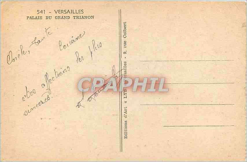 CPA Versailles Palais du Grand Trianon  — Verso