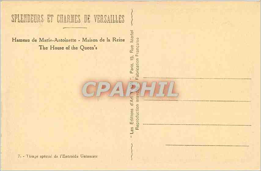 CPA Versailles Hameau de Marie Antoinette Maison de la Reine  — Verso