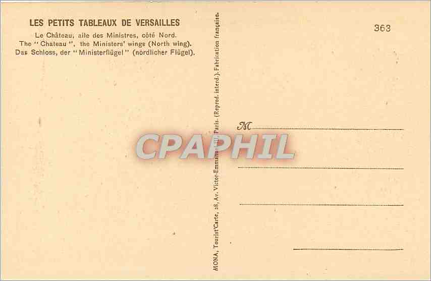 CPA Versailles Le Chateau aile des Ministres Cote Nord  — Verso