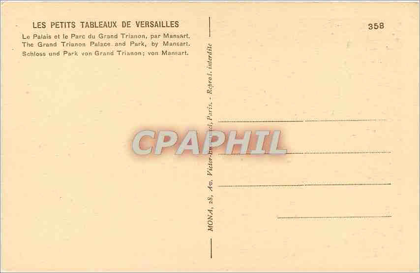 CPA Versailles Le Palais et le Parc du Grand Trianon par Mansart  — Rückseite