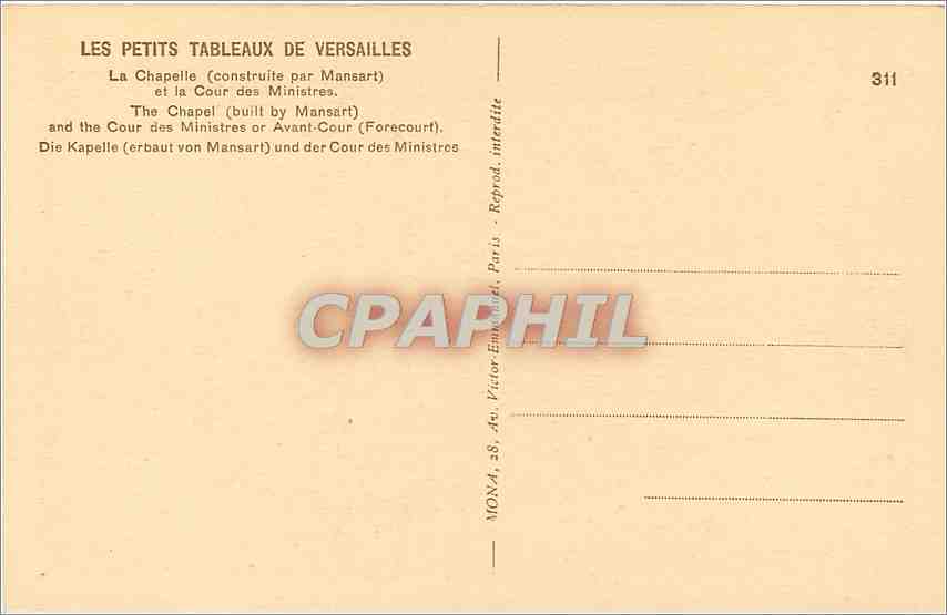 CPA Versailles La Chapelle Construite par Mansart et la Cour des Ministres  — Rückseite