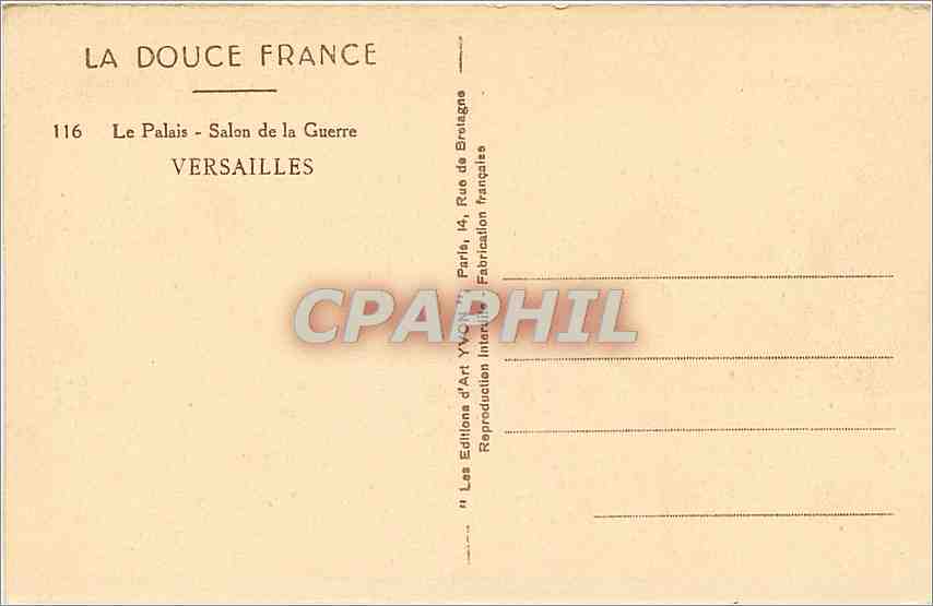 CPA Versailles Le Palais Salon de la Guerre Versailles  — Verso
