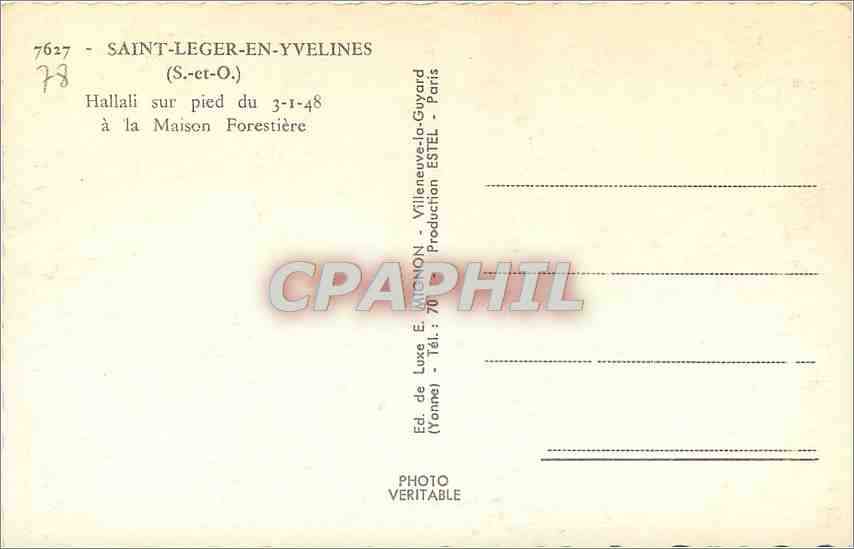 CPM Saint Leger en Yvelines S et O Hallali sur pied a la maison forestiere Cerf Chiens — Rückseite