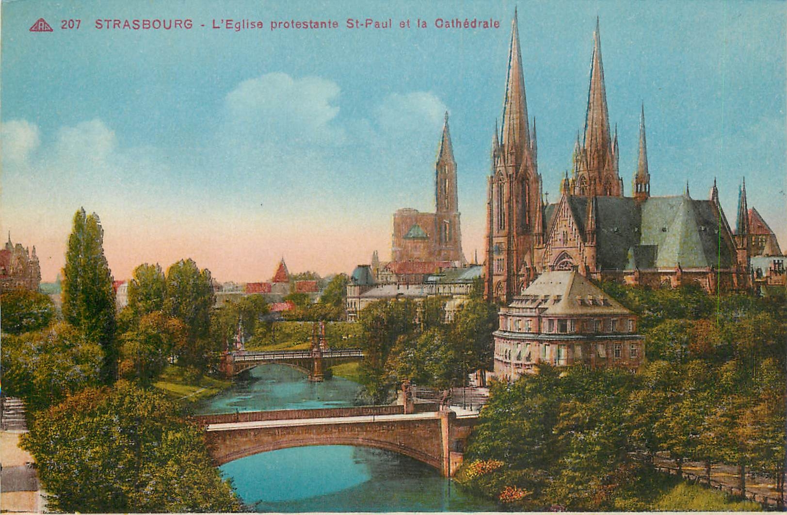 CPA Strasbourg L'Eglise protestante St Paul et la Cathedrale 